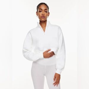 Aritzia TNA Cozy Fleece Perfect 1/4 Zip Sweatshirt (White)